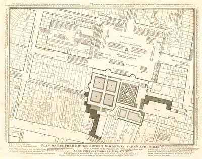 1690年頃に撮影されたベッドフォードハウス、ロンドンのコヴェントガーデンの計画 作： English School