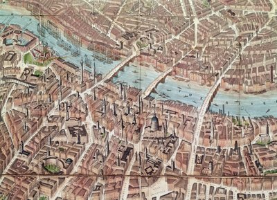 サザークに向かっているロンドンの計画（手塗りの彫刻） 作： English School