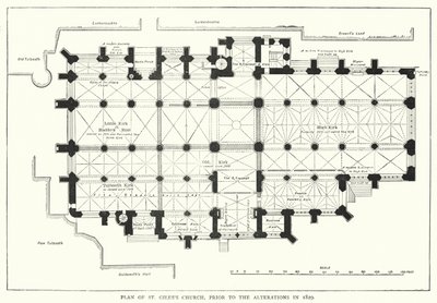 1829年に改築される前のセント・ジャイルズ教会の平面図（エングレーヴィング 作： English School