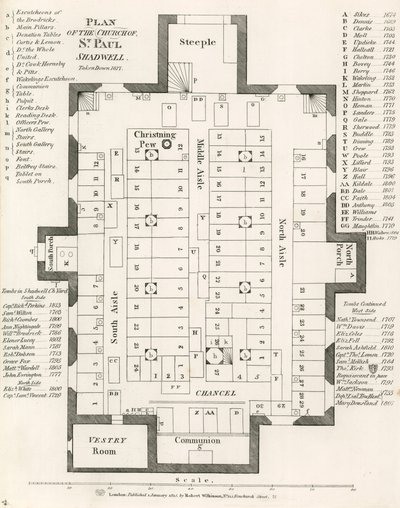 1817年に撤去されたロンドンのシャッドウェルのセントポール教会の計画 作： English School