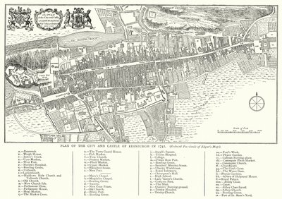 1742年のエディンバラの街と城の平面図（彫刻 作： English School