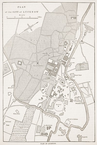 カッセルズ図解イギリスの歴史からのラクナウ市の計画 作： English School
