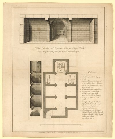 ウェストミンスター寺院、ヘンリー7世チャペルの下での王室の地下室の計画、1737年建造 作： English School