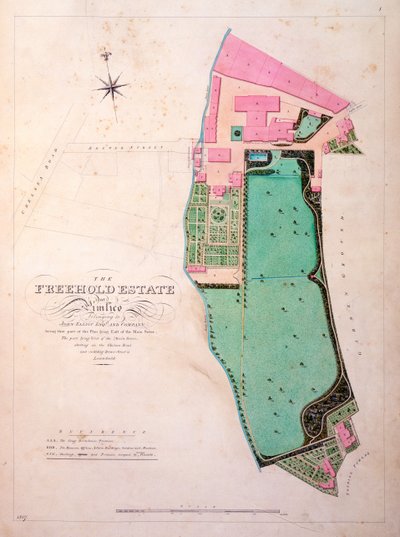 Stag Brewhouse Premises and Estateの計画、George Saundersの事務所からのオリジナルの原稿、c.1807（紙に鉛筆、トイレ、ペンとインク） 作： English School