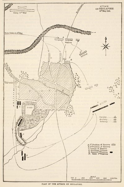 Sholaporeへの攻撃の計画、ジェームズ・グラントによるCassells Illustrated History of Indiaのイラスト、パブ。 1879 作： English School