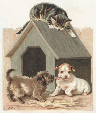 遊び心のある子犬と子猫、クリスマスカード 作： English School