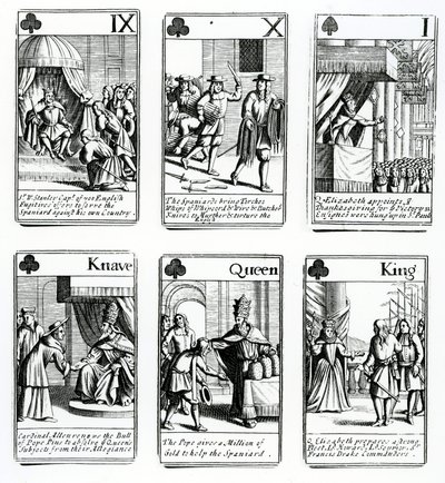 スペインアルマダの出来事を描いたトランプ、1699 作： English School