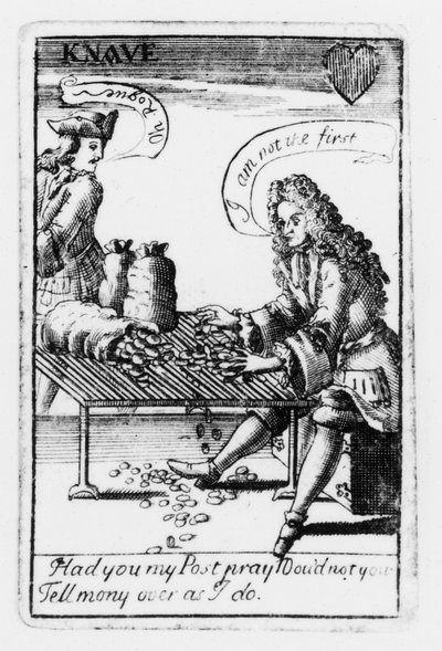 スペイン継承戦争を記念したトランプ、ハート・スーツ、1707年頃（彫刻）（モノクロ写真）（115651の詳細 作： English School