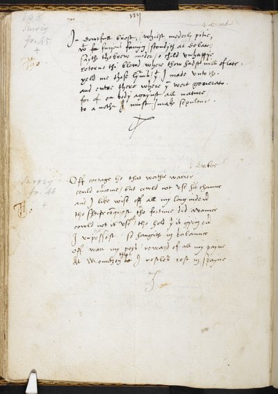 トーマス・ワイアット卿の詩、f.54v、1530-39年頃（紙にインク） 作： English School