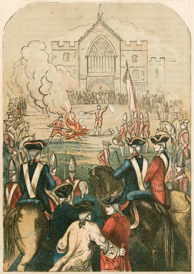 1751年の一般的な絞首刑執行人によって焼き払われた「憲法の問合わせ」と呼ばれる政治文書 作： English School