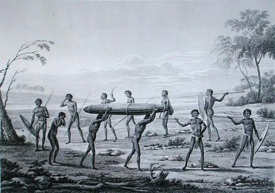 ニューホランド州ポート・ジャクソンアボリジニーの埋葬式。1825年に出版されたLerouge and Villereyによる「Voyage Autour du Monde sur les Corvettes de L