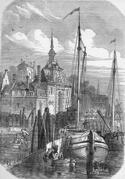 1810年の「イラストレイテッドロンドンニュース」のオランダ、ロッテルダム港 作： English School