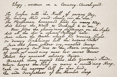 グレイズエレジーの一部。詩人の手書きで、イギリスの教会からの図解：HDM Spence-Jonesの民衆の歴史、パブ。 1910年頃（セピア写真） 作： English School
