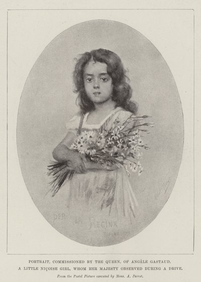 陛下がドライブ中に見たニコイーズの少女、アンジェル・ガストーの肖像画（リトグラフ 作： English School