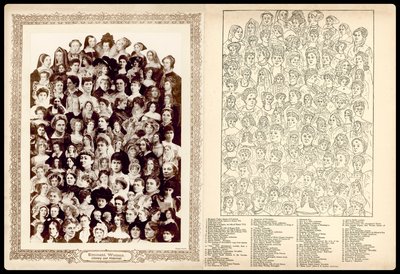 肖像画のモンタージュ、1910年頃著名な女性、文学と歴史（リトグラフ） 作： English School