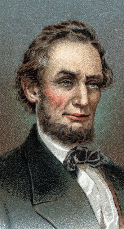 Portrait of Abraham Lincoln - エイブラハム・リンカーン（1809-1865）第16代アメリカ合衆国大統領の肖像 - シリーズ「Leaders of Men」より - クロモリトグラフ - イギリスの学校、20世紀 - 。 作： English School