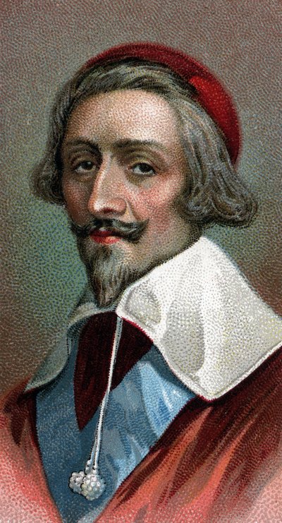 リシュリュー枢機卿の肖像（Armand Jean du Plessis, Cardinal de Richelieu）（1585-1642）、フランスの聖職者、貴族、政治家 - シリーズ「Leaders of Men」より - クロモリトグラフ - イギリス派、20世紀 - 。 作： English School
