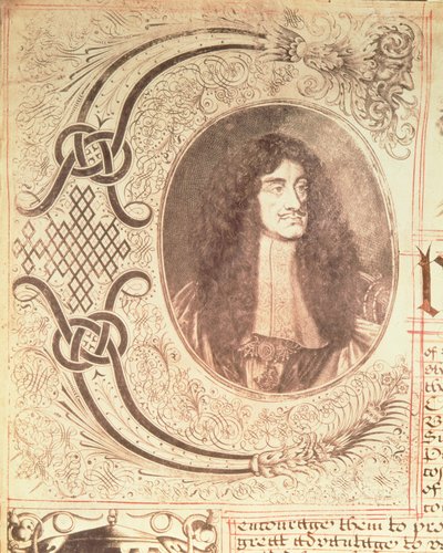 ハドソン湾会社憲章からのチャールズ2世の肖像画、1670年5月2日 作： English School
