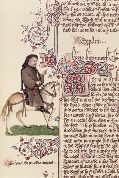 ジェフリーチョーサー（c.1342-1400）によるカンタベリー物語からのジェフリーチョーサー（c.1342-1400）の肖像画 作： English School