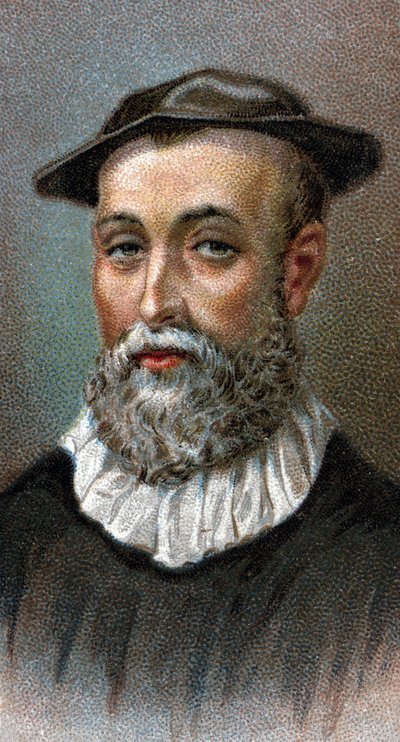 ジョン・ノックス（1514-1572）の肖像。スコットランドの司祭、スコットランドにおけるプロテスタント宗教改革の指導者 - シリーズ "Leaders of Men "より - クロモリトグラフ - イギリスの学校、20世紀 - 。 作： English School