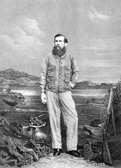 ビクトリア湖の前のジョンスピーク（1827〜64年）の肖像 作： English School