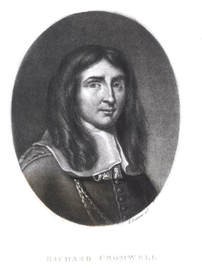 リチャードアーロム（1743-1822）が「イギリスの歴史における輝かしい登場人物」（メゾティント）から彫刻したリチャードクロムウェル（1626-1712）の肖像 作： English School