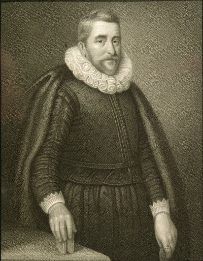 1823年「ロッジの英国の肖像」からのヘンリーウォットン卿（1568-1639）の肖像 作： English School
