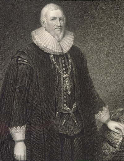 1823年の「ロッジの英国の肖像」からのヒュー・ミドルトン卿の肖像（1560-31） 作： English School