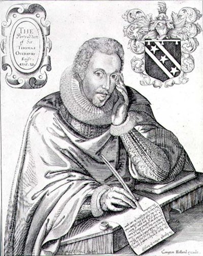 エピタフを書き出すトーマス・オーバーベリー卿（1581-1613）の肖像、レノルド・エルストラック（1571-c.1630）による1613年のエングレーヴィング 作： English School