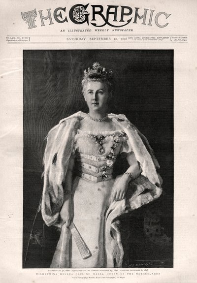 オランダ女王ウィルヘルミナ（1880-1962）の肖像 - 新聞 "The Graphic "のフロントページ 作： English School