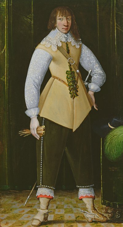 王立騎兵士官の肖像、1640年頃（銅に油彩） 作： English School