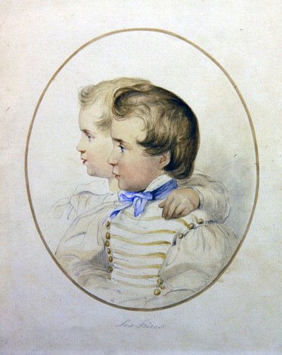 軍服を着た2人の兄弟の肖像 1840年頃 （紙に水彩画） 作： English School