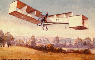 サントスデュモン14-bis飛行機を描いた絵葉書c。 1910 作： English School