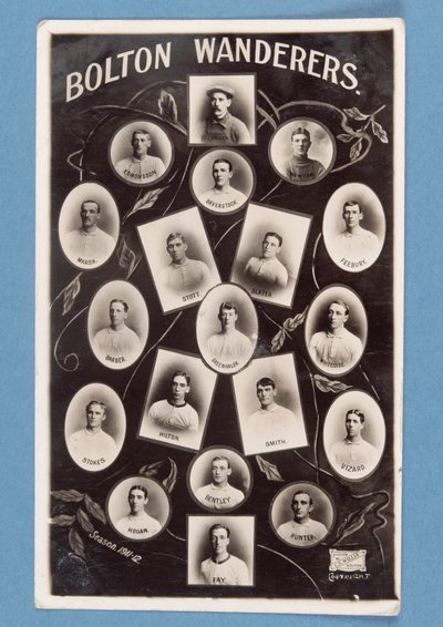 ボルトンワンダラーズFC選手のポストカード、シーズン1911-12（bw litho） 作： English School