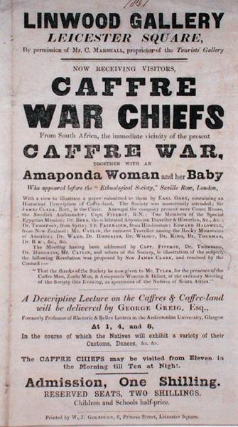 Linwood GalleryでのCaffre War Chiefsに関するレクチャーの宣伝ポスター 作： English School