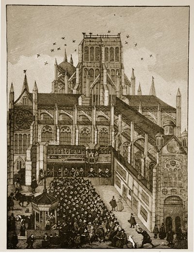 17世紀の絵画の後、1616年にポールズクロスでキングとプリンスオブウェールズの前で説教 作： English School