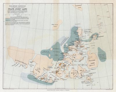 フランツヨーゼフランドとして知られる島のグループの予備スケッチマップ 作： English School