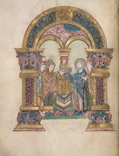 寺院でのプレゼンテーション、追加。 49598、f.34v、聖エゼルウォルドのベネディクション、971-984（ベラム）から 作： English School