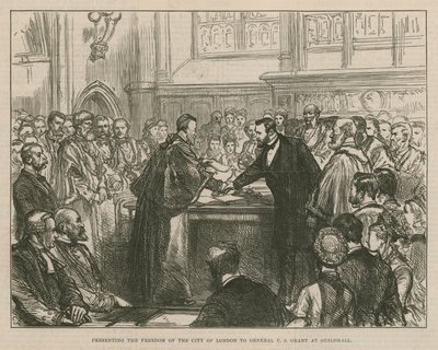 ロンドン市の自由をギルドホールで米グラント将軍に発表 作： English School
