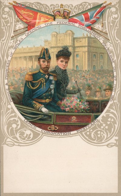 1901年5月9日、メルボルンの連邦議会を開くプリンスオブウェールズ 作： English School