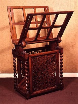 プリントスタンド、大麦ひねり柱付きウォールナット、1850-60 作： English School