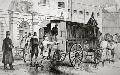 1870年代、「ブラック・マリア」と呼ばれる警察車両に乗り込む囚人たち（刻印） 作： English School