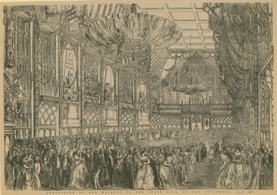 1851年7月、ロンドンのギルドホールでの州立ボールへの女王陛下の行列 作： English School