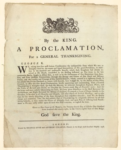 一般的な感謝祭の宣言、1798 作： English School
