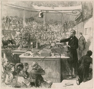 王立研究所で講演するティンダル教授、1870 作： English School