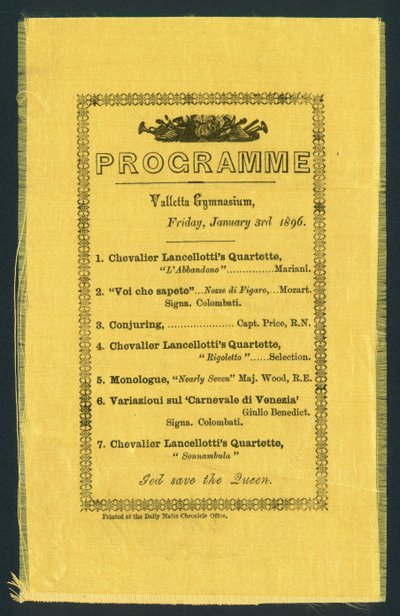 バレッタ体育館のプログラム、1896年1月3日（印刷） 作： English School