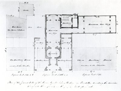 エジプトホールの提案されたフロアプラン、ピカデリー、1810年（紙にインク） 作： English School