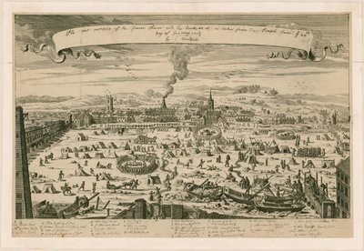 凍結したテムズ川の展望、171516年1月20日に寺院の階段から撮影 作： English School