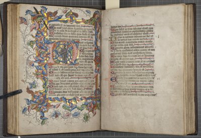 サルム暦のついた詩篇集、Fol 40 verso 41 recto, c.1425-75 (ベラムにインク、絵具、金) 作： English School