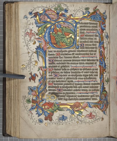 サルム暦のついた詩篇集、Fol72裏面、1425-75年頃（ベラムにインク、絵の具、金彩）。 作： English School